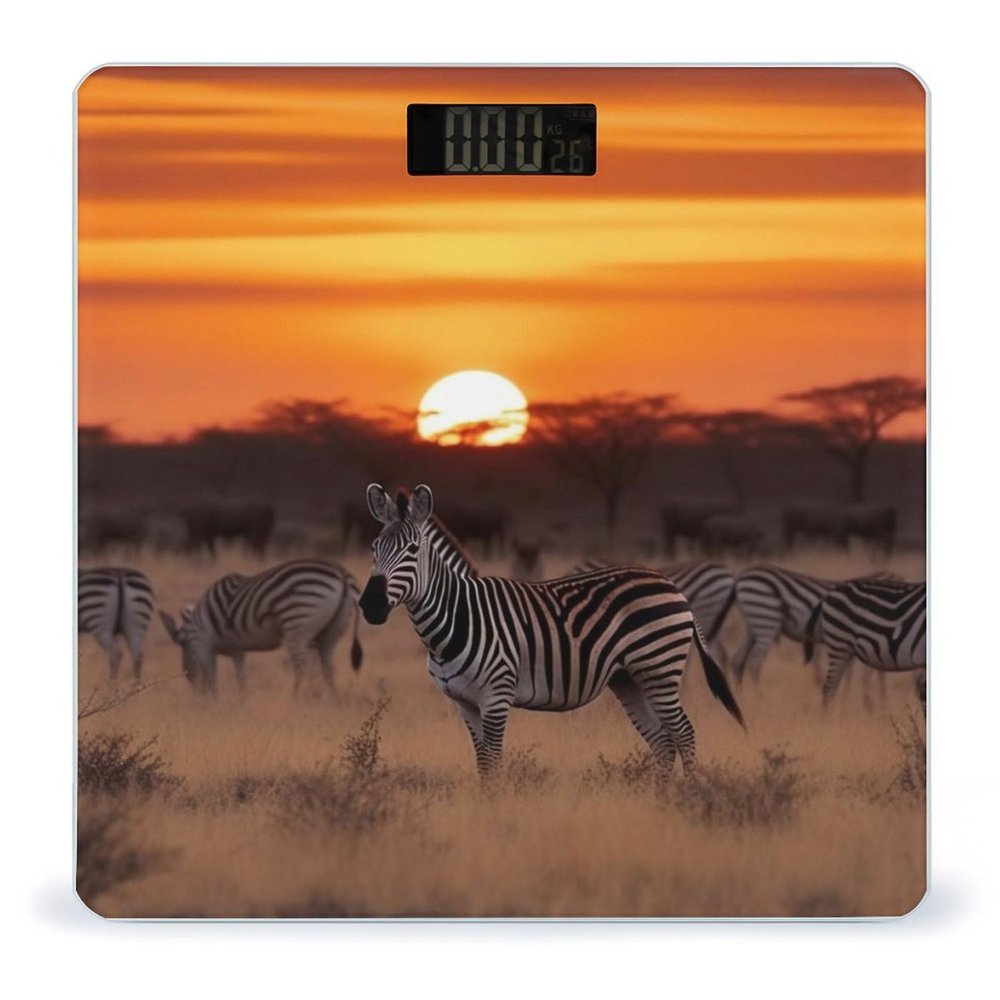 Africa Sunset Zebra Bathroom Scale Weight Scale for Body Weight,Highly Accurate Digital Weighing Machine Clear LED Display Digital Bathroom Body Scale 400lb/182kg