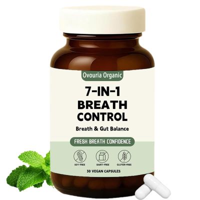 1PCSOvouria Organic Breath and Gut Balance,7-in-1 Advanced Breath Restoration Formula for Teeth & Gums,Fresh Breath, Chronic Halitosis,Vegan, Non-GMO, 30 Capsules