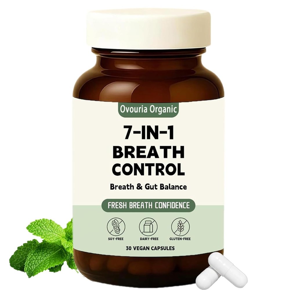 1PCSOvouria Organic Breath and Gut Balance,7-in-1 Advanced Breath Restoration Formula for Teeth & Gums,Fresh Breath, Chronic Halitosis,Vegan, Non-GMO, 30 Capsules