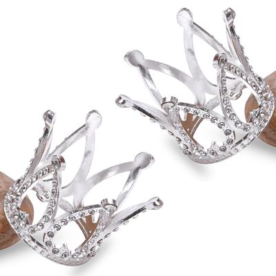 2Pcs Mini Infant Crown Baby Princess Tiara Cake Topper Crystal Rhinestone Small Silver Cupcake Crown for Newborn Photo Prop Royal Prince Themed Birthday Wedding Christmas Party Decorations