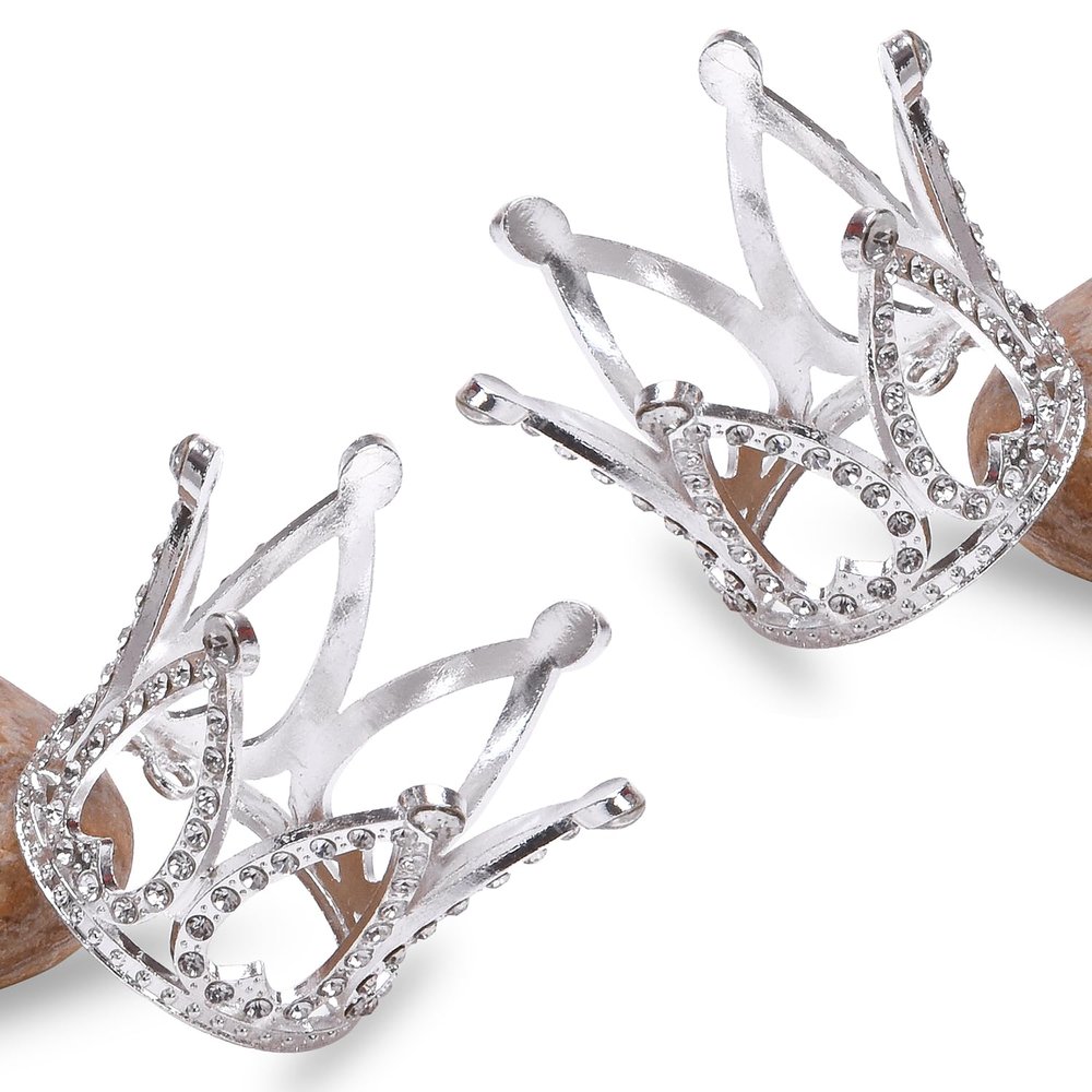 2Pcs Mini Infant Crown Baby Princess Tiara Cake Topper Crystal Rhinestone Small Silver Cupcake Crown for Newborn Photo Prop Royal Prince Themed Birthday Wedding Christmas Party Decorations