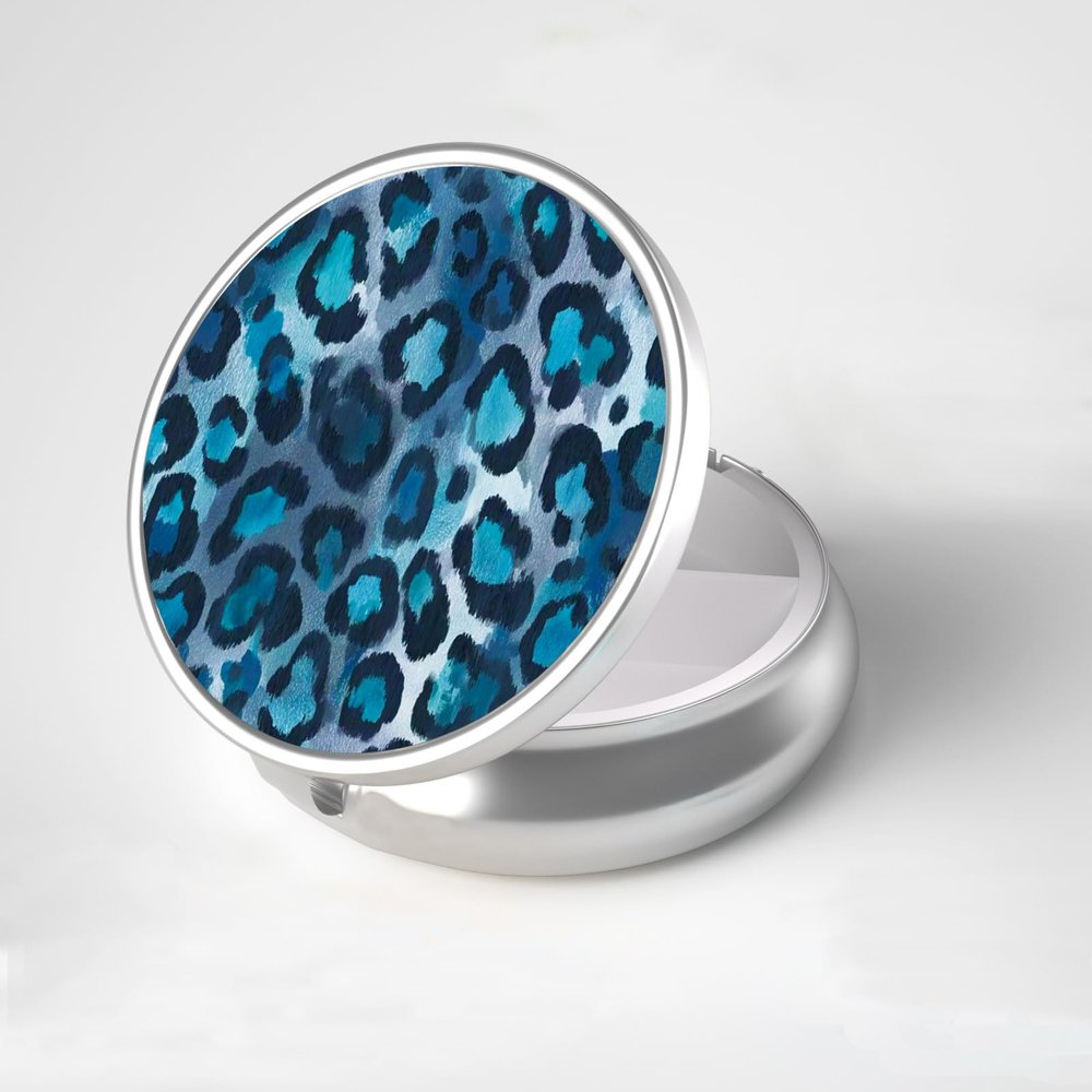 LRITER Pill Case, 3 Compartment Portable Travel Pill Box, Pillbox Organizer, Cute Small Medicine Storage Container, Purse Accessories for Women, Men (Blue Leopard Print)