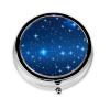 Blue Star Pattern Round Pill Box.Mini Full Printed Metal Pillbox. Travelfriendly 3compartment Design, 2.0 x 2.0 x 0.7 inches. view 1