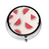 Pink Watermelon Round Pill Box.Mini Full Printed Metal Pillbox. Travelfriendly 3compartment Design, 2.0 x 2.0 x 0.7 inches. view 1
