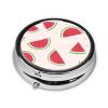 Pink Watermelon Round Pill Box.Mini Full Printed Metal Pillbox. Travelfriendly 3compartment Design, 2.0 x 2.0 x 0.7 inches. view 2