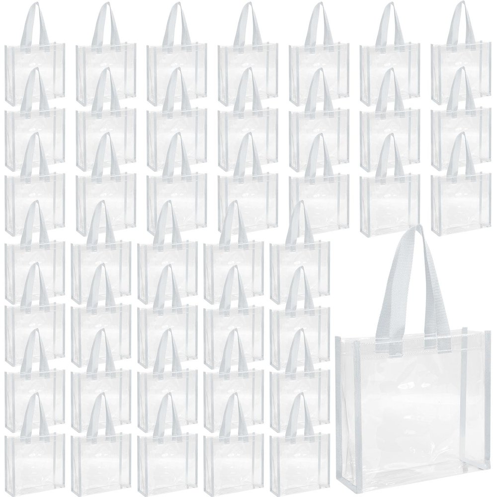 Eccliy 42 Pack 12x12x6 Inch Clear Tote Bag Stadium Approved Bulk Plastic Beach Tote Gift Bag with Handle for Gym Sports (White)