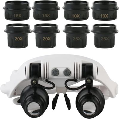 10X 15X 20X 25XPCB Watch Repair Jewelry Headband LED Light Eyes Glasses Magnifier Marriage