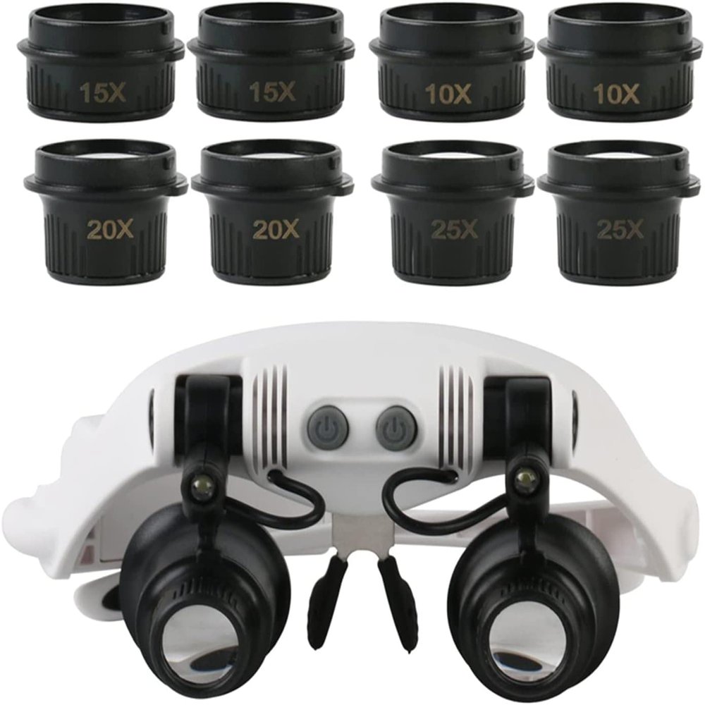 10X 15X 20X 25XPCB Watch Repair Jewelry Headband LED Light Eyes Glasses Magnifier Marriage
