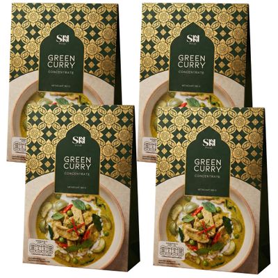 SN Food Green Curry Paste, Thai Green Curry Paste Concentrate, Thai Green Curry Sauce with Coconut Milk, Authentic Thai Taste, Ready-to-Cook, 4-Pack Meal Kit