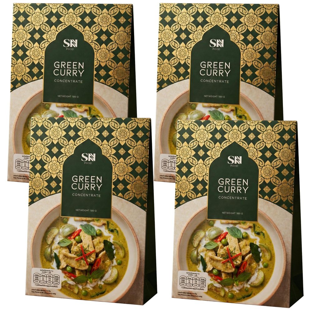 SN Food Green Curry Paste, Thai Green Curry Paste Concentrate, Thai Green Curry Sauce with Coconut Milk, Authentic Thai Taste, Ready-to-Cook, 4-Pack Meal Kit