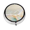 Beach Starfish Round Pill Box.Mini Full Printed Metal Pillbox. Travelfriendly 3compartment Design, 2.0 x 2.0 x 0.7 inches. view 1