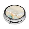 Beach Starfish Round Pill Box.Mini Full Printed Metal Pillbox. Travelfriendly 3compartment Design, 2.0 x 2.0 x 0.7 inches. view 2