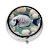 White Tropical Fish Round Pill Box.Mini Full Printed Metal Pillbox. Travelfriendly 3compartment Design, 2.0 x 2.0 x 0.7 inches. view 1