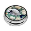 White Tropical Fish Round Pill Box.Mini Full Printed Metal Pillbox. Travelfriendly 3compartment Design, 2.0 x 2.0 x 0.7 inches. view 2