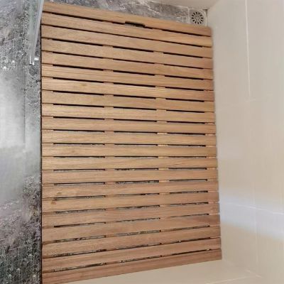 Teak Solid Wood Shower Floor Mat, Wood Walk in Shower Non Slip Mats, Raised Comfortable Board, for Bathroom, Bathtub, Spa, Sauna, Pool, Indoor & Outdoor Use(40x40cm/15.7 * 15.7in)