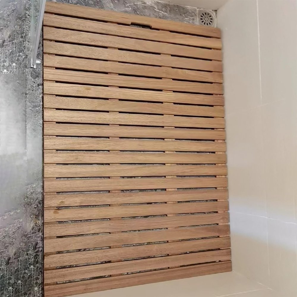 Teak Solid Wood Shower Floor Mat, Wood Walk in Shower Non Slip Mats, Raised Comfortable Board, for Bathroom, Bathtub, Spa, Sauna, Pool, Indoor & Outdoor Use(40x40cm/15.7 * 15.7in)