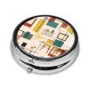 Mid Century Modern Round Pill Box.Mini Full Printed Metal Pillbox. Travelfriendly 3compartment Design, 2.0 x 2.0 x 0.7 inches. view 2