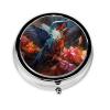 Hummingbird Round Pill Box.Mini Full Printed Metal Pillbox. Travelfriendly 3compartment Design, 2.0 x 2.0 x 0.7 inches. view 1