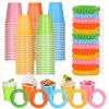 100 Pcs Multi Colors Shot Cups with Wristband for Party 2oz Plastic Shot Glasses Bulk Disposable Mini Shot Glasses with Bracelet Wear On Solo Cups for Festival Birthday Carnival Easter Party Supplies view 1