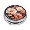 Bright White Peonies Round Pill Box.Mini Full Printed Metal Pillbox. Travelfriendly 3compartment Design, 2.0 x 2.0 x 0.7 inches. view 2