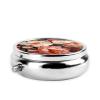 Bright White Peonies Round Pill Box.Mini Full Printed Metal Pillbox. Travelfriendly 3compartment Design, 2.0 x 2.0 x 0.7 inches. view 3
