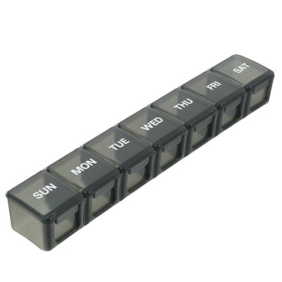 Abaodam Portable 7-Compartment Medicine Storage Box, Black Plastic Pill Organizer Case with Divided Packing for Travel and Daily Medication Management