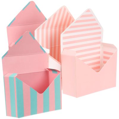 balacoo 4 Pieces Flower Bouquet Envelope Boxes, Floral Wrapping Paper Boxes Set with Pink Blue Striped and Pink Vertical Stripe Designs, Creative Packaging for Wedding Birthday Florists