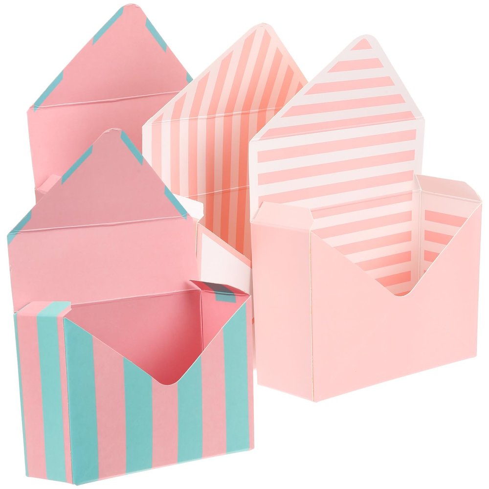 balacoo 4 Pieces Flower Bouquet Envelope Boxes, Floral Wrapping Paper Boxes Set with Pink Blue Striped and Pink Vertical Stripe Designs, Creative Packaging for Wedding Birthday Florists