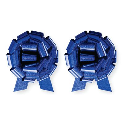 InstaBows Large Gift Bow 12" Pull String Bow Perfect for Gift Wrapping Big Presents Cars Bikes & More (Blue Glitter, 2xBow)