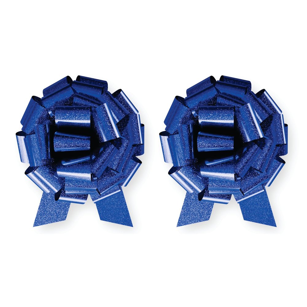 InstaBows Large Gift Bow 12" Pull String Bow Perfect for Gift Wrapping Big Presents Cars Bikes & More (Blue Glitter, 2xBow)