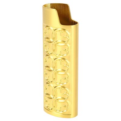 Aramox Metal Lighter Case Cover, Vintage Embossed Pattern, Aluminum Alloy, Gold, 8cm Length, Protective Sleeve Holder for Standard Lighters