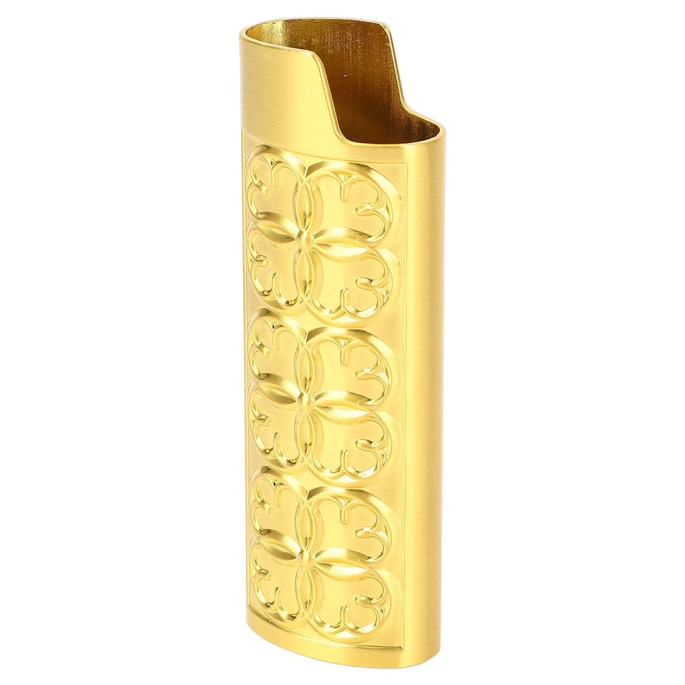 Aramox Metal Lighter Case Cover, Vintage Embossed Pattern, Aluminum Alloy, Gold, 8cm Length, Protective Sleeve Holder for Standard Lighters