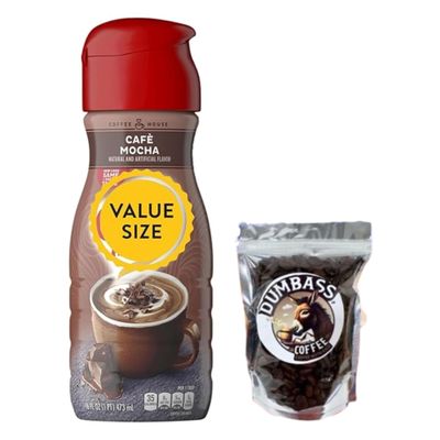 Premium Liquid Coffee Creamer 16 fl oz Bottle of Creamy Smooth Non-Dairy Creamer with Dumbass Coffee Whole CoffeeBean Medium/Dark 1 oz (Cafe Mocha) Coffee
