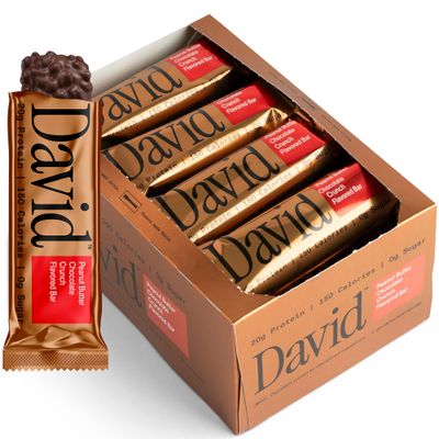 David Bronze High Protein Bars - Peanut Butter Chocolate Crunch Flavor - 0g of Sugar, Low Carb, Gluten Free - 20g of Protein, 150 Calories - On-The-Go Snack, Pack of 12