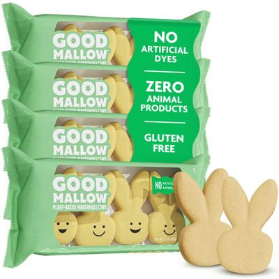 GoodMallow Plant-Based Easter Bunny Shaped Marshmallows 4 x 4 Pack Yellow 100% Vegan Marshmallows with No Artificial Dyes Non-Dairy, Gluten Free, Gelatin Free Marshmellows, Pastel Party Candy (16 Yellow Bunnies)