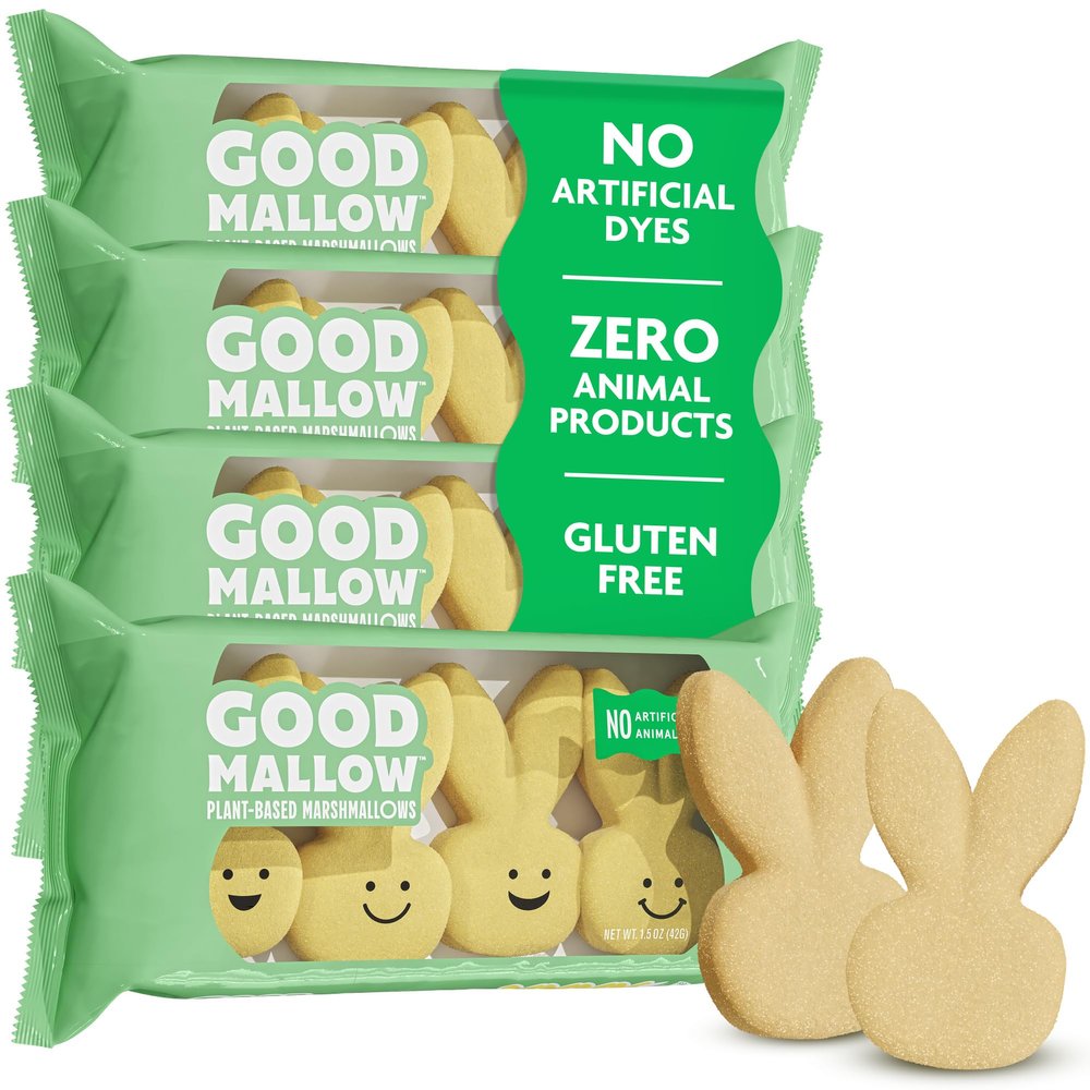GoodMallow Plant-Based Easter Bunny Shaped Marshmallows 4 x 4 Pack Yellow 100% Vegan Marshmallows with No Artificial Dyes Non-Dairy, Gluten Free, Gelatin Free Marshmellows, Pastel Party Candy (16 Yellow Bunnies)