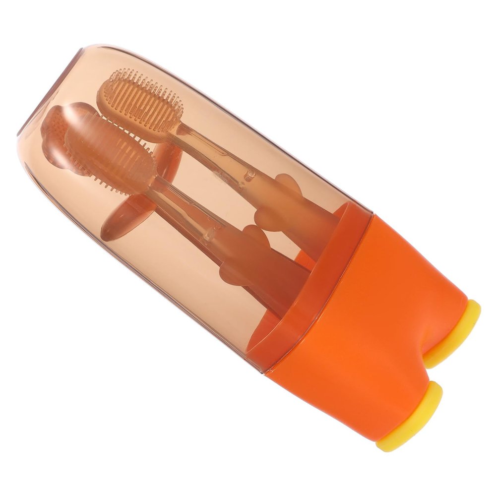 Healvian Silicone Toothbrush and Tongue Cleaner 3pcs Soft Oral Cleaning Brush for Newborns and Safe Mouth Cleaner in Warm Orange