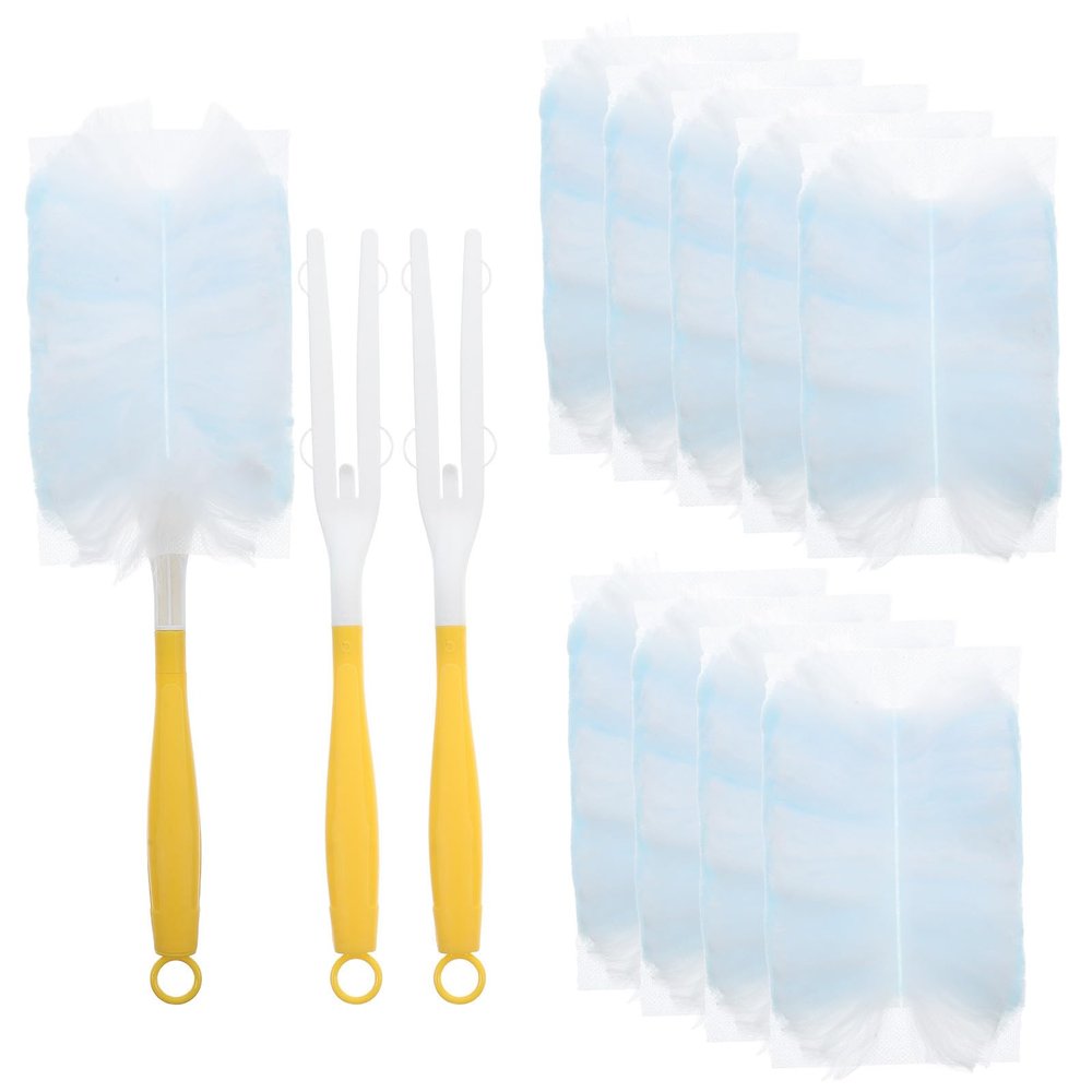 Alipis 13pcs Electrostatic Disposable Duster Kit with Handle, Household Multi-Surface Dust Remover, Includes 3 Yellow Handle and 10 Green-White Replacement Heads for Home Cleaning