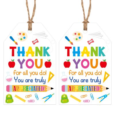 100 Pcs Thank You Teachers Tags with String Gifts Hanging Tags Labels Teachers Appreciation Week Boxes Bags Wrapping Supplies (Tag-1)