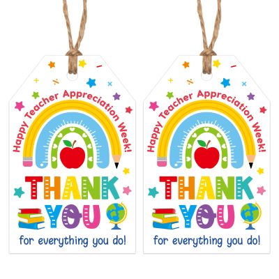 100 Pcs Thank You Teachers Tags with String Gifts Hanging Tags Labels Teachers Appreciation Week Boxes Bags Wrapping Supplies (Tag-2)