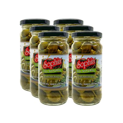 Sophia Caperberries in Brine, 8 oz Jars Mediterranean Capers, Gourmet Antipasto, Perfect for Cocktails, Charcuterie & Mediterranean Cooking (6-pack)