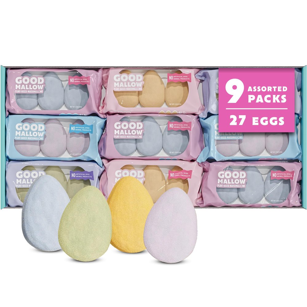 GoodMallow Plant-Based Marshmallow Eggs 100% Vegan Marshmallows with No Artificial Dyes Non-Dairy, Gluten Free, Gelatin Free Marshmellows, Easter Candy, Egg Pastel Party Candy (27 Assorted Eggs)