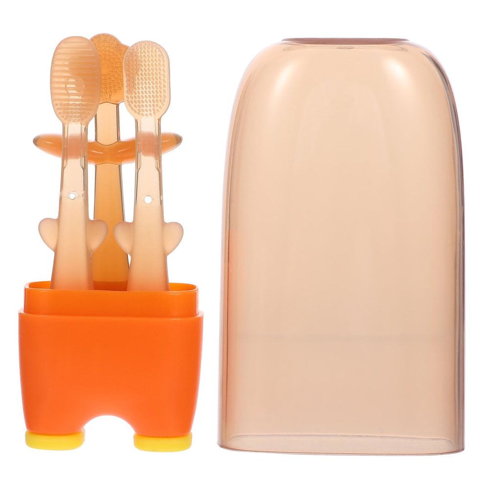 STAHAD Silicone Toothbrush Tongue Scraper 3pcs Oral Care Newborn Mouth Cleaner Soft Teeth Brush