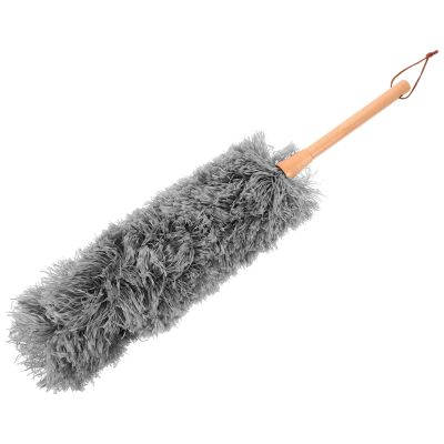 NUOBESTY Wood Handle Down Duster for Cleaning, Gray Chicken Down Dusting Brush with Static Electricity, Household and Car Dust Remover Tool for Furniture and Electronics