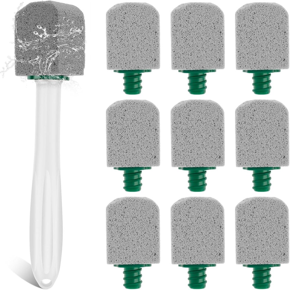 10 Pcs Pumice Stone Toilet Bowl Cleaner, Strong Toilet Stone Cleaning Brush with Handle, Toilet Brush Suspended Cleaning Brush with Replaceable Brush Heads, Crevice Cleaning Brush for Bathrooms