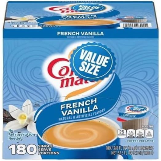French Vanilla Coffee Creamer Liquid Singles, 180 Count Rich & Creamy Non-Dairy Coffee Creamer Pods, Shelf-Stable Individual Creamers for Coffee, Tea, Office Breakroom, Travel & Home Use.