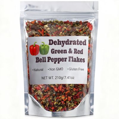 Dried Red & Green Bell Pepper Flakes 7.41oz Dehydrated Mixed Peppers in Resealable Pouch, Perfect for Cooking, Soups, Stews, Camping & Emergency Food Storage