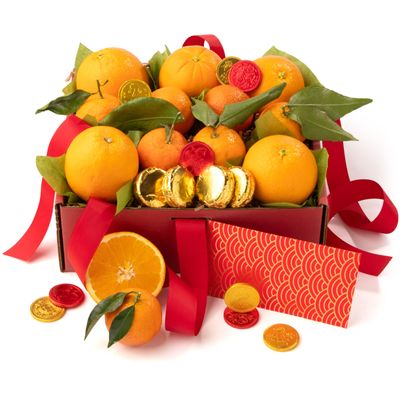 Lunar New Year Fruit & Chocolate Gift Box Fresh Premium Fruit with Artisan Chocolates, Chinese New Year Gift Basket for Family, Friends & Corporate Gifting