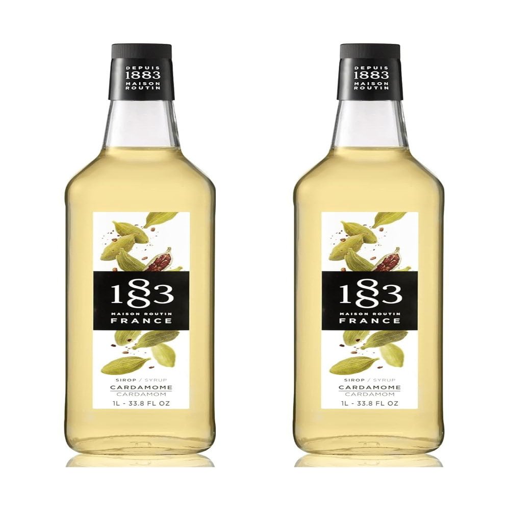 1883 Maison Routin Cardamom Syrup, 1 Liter Glass Bottle (Pack of 2)