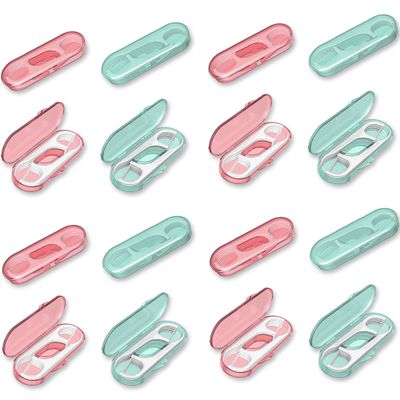 16 pcs Dental Floss Travel Portable Dental Floss Box with Replacement Set, Pink and Green (16)